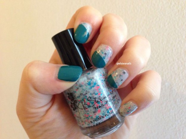 teal gray glitter nails